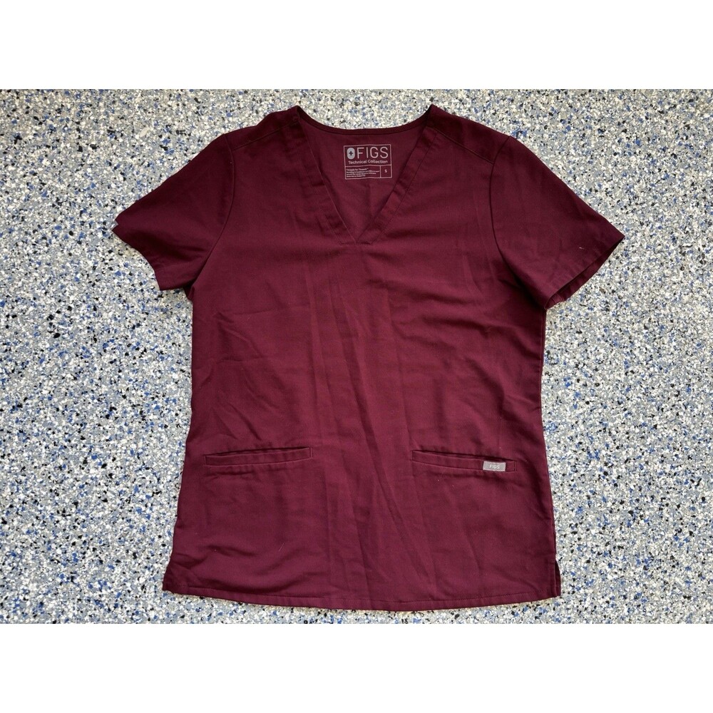 FIGS Casma Three Pocket Scrub Top In Burgundy Women's Size Small
